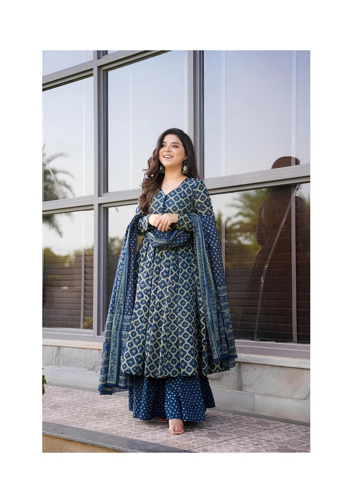 Malishka Export Navy Blue Anarkali Kurta Pant With Dupatta for Women - Image 1
